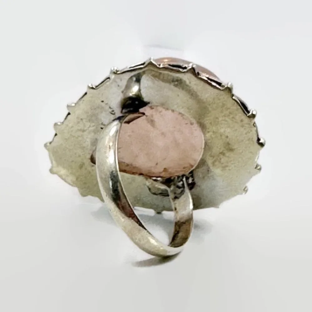 Rose Quartz Ring, Sterling Silver, Big Statement, Size 5 3/4, Vintage Ring, NOS, - Picture 5 of 6